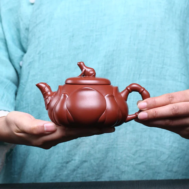 Yixing Raw Ore Dahongpao Tea Teapot Set Frog Lotus Root Teapot Pitcher Chopsticks Tea Cup Purple Clay Pot