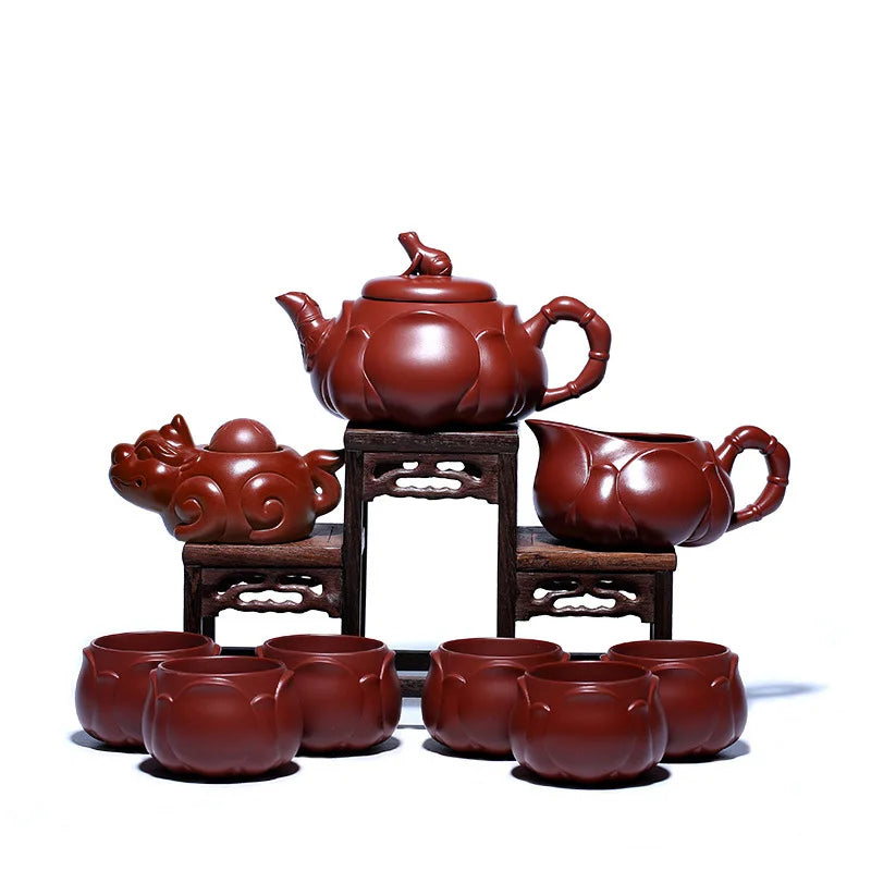 Yixing Raw Ore Dahongpao Tea Teapot Set Frog Lotus Root Teapot Pitcher Chopsticks Tea Cup Purple Clay Pot