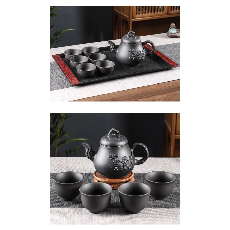 Yixing Raw Ore Purple Clay Teapot Antique Zhu Mud Beauty Tea Pot Hand Painted Plum Filter Kettle Customized Chinese Tea Sets
