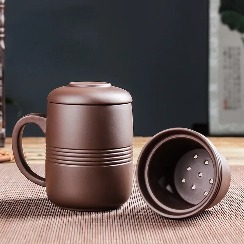 Yixing Raw Ore Purple Sand Cup with Cover Filter Liner Health Tea Cup Pure Handmade Tea Cup Office Cup Kungfu Tea Set 300- 350ML