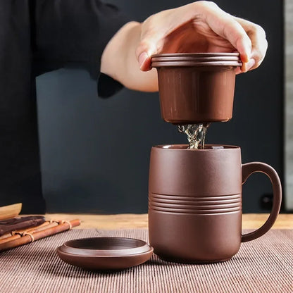 Yixing Raw Ore Purple Sand Cup with Cover Filter Liner Health Tea Cup Pure Handmade Tea Cup Office Cup Kungfu Tea Set 300- 350ML