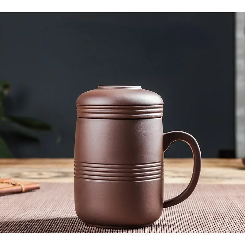 Yixing Raw Ore Purple Sand Cup with Cover Filter Liner Health Tea Cup Pure Handmade Tea Cup Office Cup Kungfu Tea Set 300- 350ML