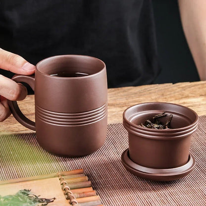 Yixing Raw Ore Purple Sand Cup with Cover Filter Liner Health Tea Cup Pure Handmade Tea Cup Office Cup Kungfu Tea Set 300- 350ML