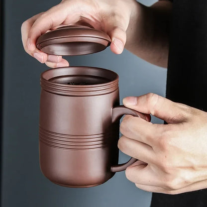 Yixing Raw Ore Purple Sand Cup with Cover Filter Liner Health Tea Cup Pure Handmade Tea Cup Office Cup Kungfu Tea Set 300- 350ML