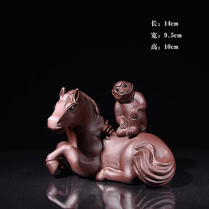Yixing Raw Ore Purple Sand Tea Ornaments Handmade Boutique Supportable Animal Horse Monkey Immediate Promotion Tea Ceremony Tea