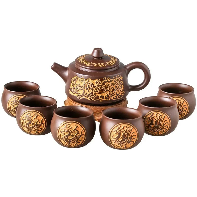 Yixing Retro Bronze Zisha Pot Large Raw Ore Clay Teapot Ceramic Large Capacity Kettle Kungfu Flower Tea Pot Chinese Tea Set
