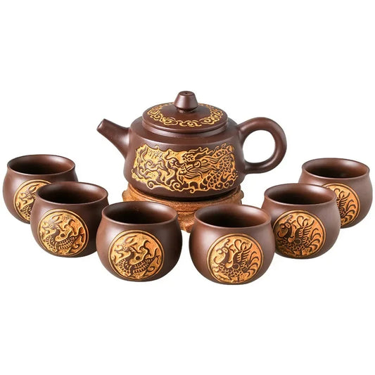 Yixing Retro Bronze Zisha Pot Large Raw Ore Clay Teapot Ceramic Large Capacity Kettle Kungfu Flower Tea Pot Chinese Tea Set