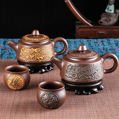 Yixing Retro Bronze Zisha Pot Large Raw Ore Clay Teapot Ceramic Large Capacity Kettle Kungfu Flower Tea Pot Chinese Tea Set