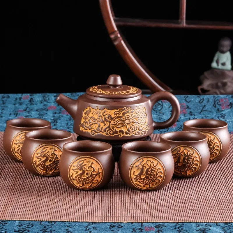 Yixing Retro Bronze Zisha Pot Large Raw Ore Clay Teapot Ceramic Large Capacity Kettle Kungfu Flower Tea Pot Chinese Tea Set