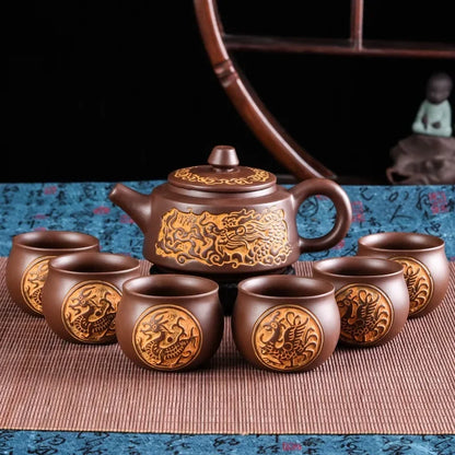 Yixing Retro Bronze Zisha Pot Large Raw Ore Clay Teapot Ceramic Large Capacity Kettle Kungfu Flower Tea Pot Chinese Tea Set