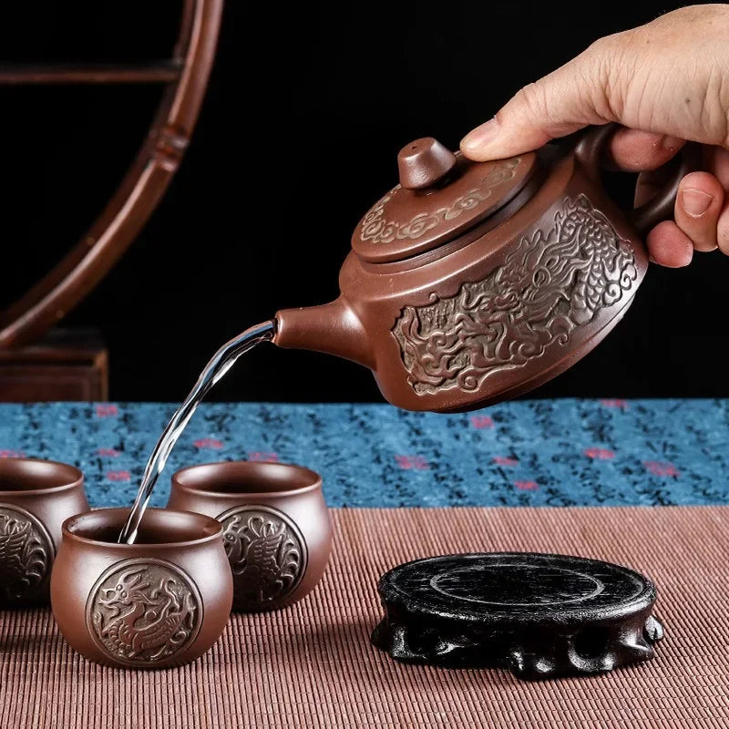 Yixing Retro Bronze Zisha Pot Large Raw Ore Clay Teapot Ceramic Large Capacity Kettle Kungfu Flower Tea Pot Chinese Tea Set