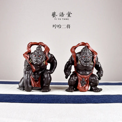 Yixing Sculpture Home Decoration Two Guardians of Ham and Ha Tea Ornaments Chinese Traditional Character God Beast Lingyuan Mine