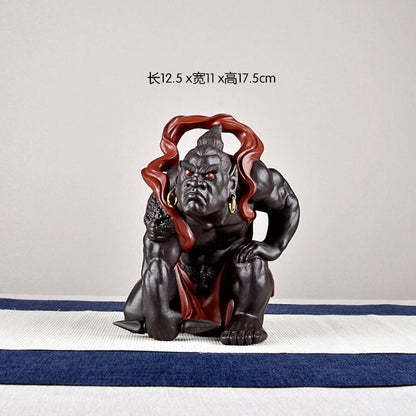 Yixing Sculpture Home Decoration Two Guardians of Ham and Ha Tea Ornaments Chinese Traditional Character God Beast Lingyuan Mine