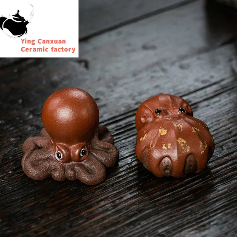 Yixing Sculpture Ornaments Purple Clay Tea Pet Cute Octopus Statue Handmade Tea Figurine Crafts Chinese Teaware Decoration Gifts