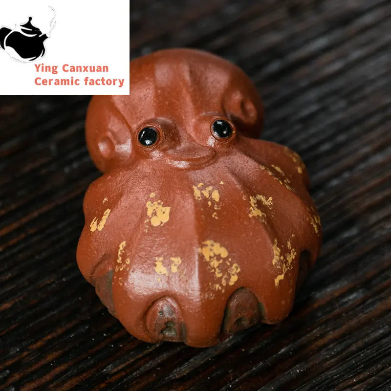 Yixing Sculpture Ornaments Purple Clay Tea Pet Cute Octopus Statue Handmade Tea Figurine Crafts Chinese Teaware Decoration Gifts