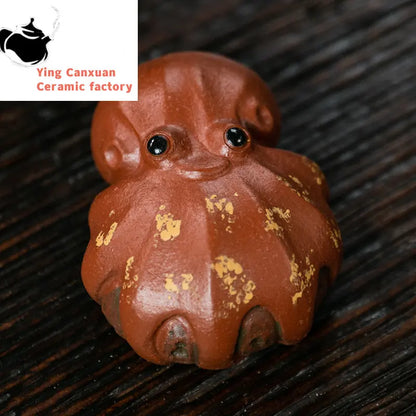 Yixing Sculpture Ornaments Purple Clay Tea Pet Cute Octopus Statue Handmade Tea Figurine Crafts Chinese Teaware Decoration Gifts