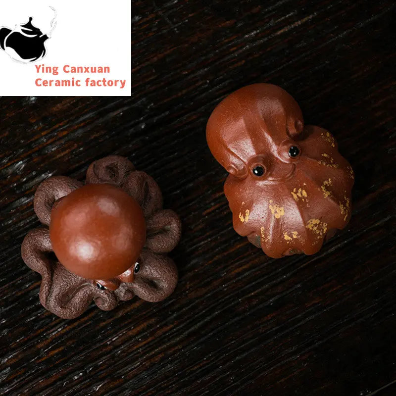 Yixing Sculpture Ornaments Purple Clay Tea Pet Cute Octopus Statue Handmade Tea Figurine Crafts Chinese Teaware Decoration Gifts