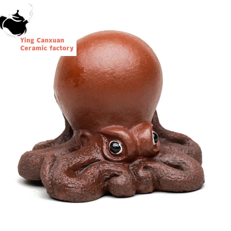 Yixing Sculpture Ornaments Purple Clay Tea Pet Cute Octopus Statue Handmade Tea Figurine Crafts Chinese Teaware Decoration Gifts