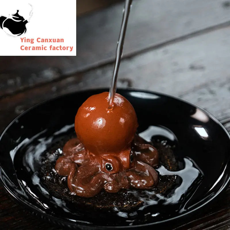 Yixing Sculpture Ornaments Purple Clay Tea Pet Cute Octopus Statue Handmade Tea Figurine Crafts Chinese Teaware Decoration Gifts