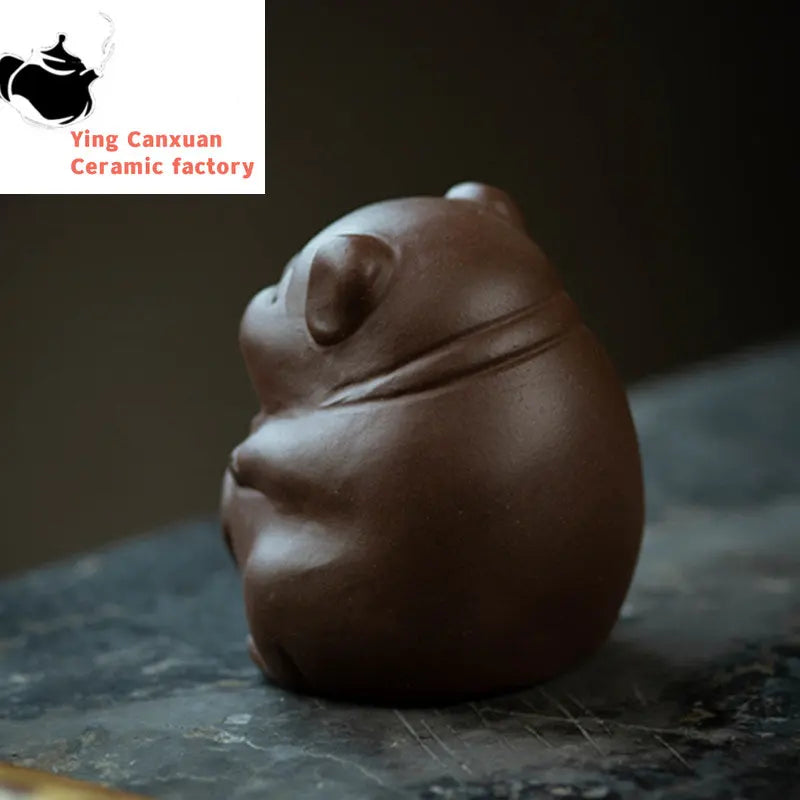 Yixing Sculpture Purple Clay Tea Pet Chinese Lucky Fortune Pig Statue Ornaments Handmade Tea Figurine Art Tea Set Decors Crafts
