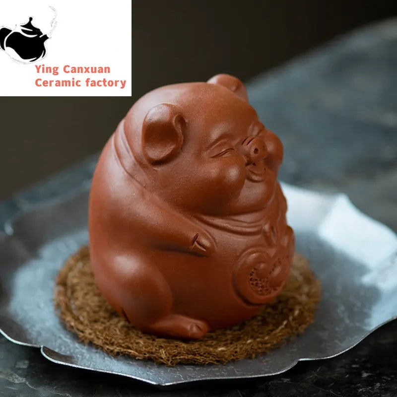 Yixing Sculpture Purple Clay Tea Pet Chinese Lucky Fortune Pig Statue Ornaments Handmade Tea Figurine Art Tea Set Decors Crafts