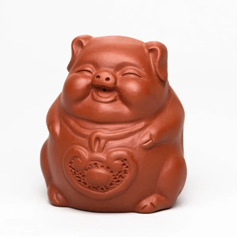 Yixing Sculpture Purple Clay Tea Pet Chinese Lucky Fortune Pig Statue Ornaments Handmade Tea Figurine Art Tea Set Decors Crafts