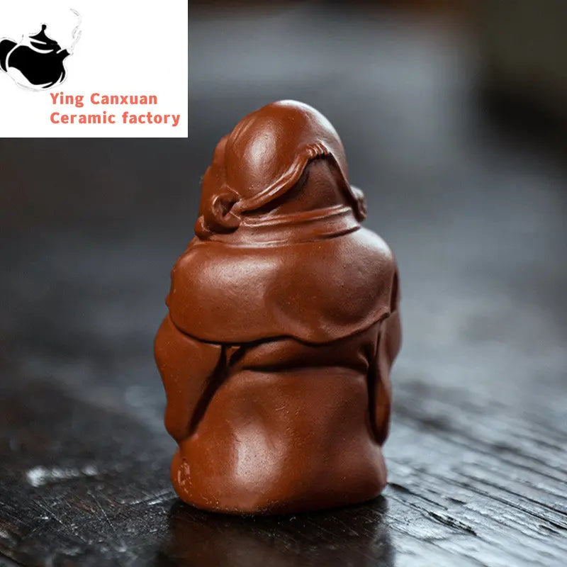 Yixing Sculpture Purple Clay Tea Pet Ingots God of Wealth Statue Handmade Tea Figurine Ornaments Chinese Tea Set Decoration Art
