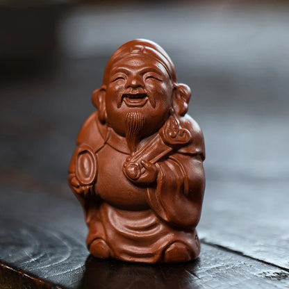 Yixing Sculpture Purple Clay Tea Pet Ingots God of Wealth Statue Handmade Tea Figurine Ornaments Chinese Tea Set Decoration Art