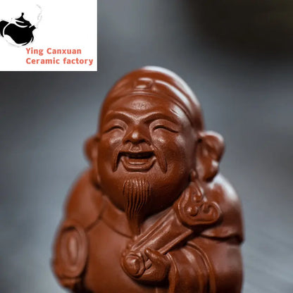 Yixing Sculpture Purple Clay Tea Pet Ingots God of Wealth Statue Handmade Tea Figurine Ornaments Chinese Tea Set Decoration Art