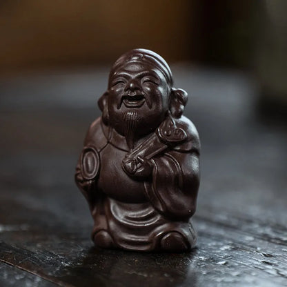 Yixing Sculpture Purple Clay Tea Pet Ingots God of Wealth Statue Handmade Tea Figurine Ornaments Chinese Tea Set Decoration Art
