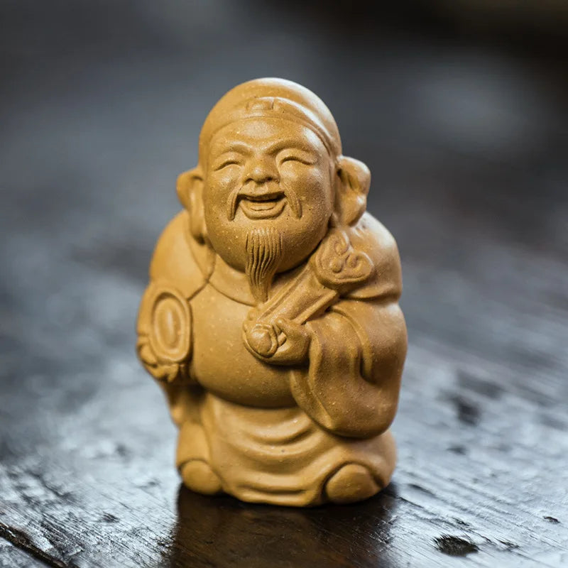 Yixing Sculpture Purple Clay Tea Pet Ingots God of Wealth Statue Handmade Tea Figurine Ornaments Chinese Tea Set Decoration Art