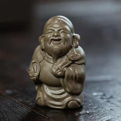 Yixing Sculpture Purple Clay Tea Pet Ingots God of Wealth Statue Handmade Tea Figurine Ornaments Chinese Tea Set Decoration Art