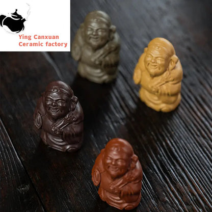 Yixing Sculpture Purple Clay Tea Pet Ingots God of Wealth Statue Handmade Tea Figurine Ornaments Chinese Tea Set Decoration Art