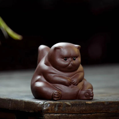 Yixing Superior Purple Clay Tea Pet Cute Cat Desktop Ornaments Handmade Sculpture Car Decoration Gift for Girlfriend