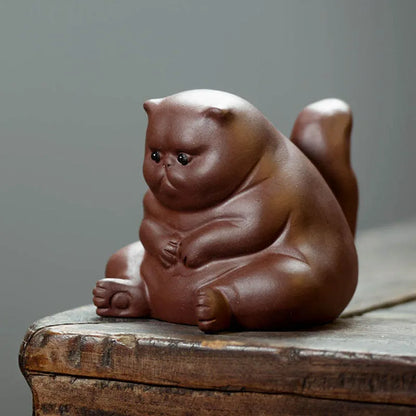 Yixing Superior Purple Clay Tea Pet Cute Cat Desktop Ornaments Handmade Sculpture Car Decoration Gift for Girlfriend