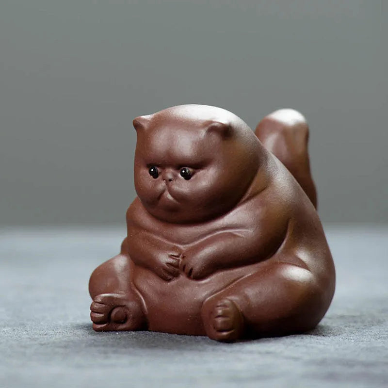 Yixing Superior Purple Clay Tea Pet Cute Cat Desktop Ornaments Handmade Sculpture Car Decoration Gift for Girlfriend