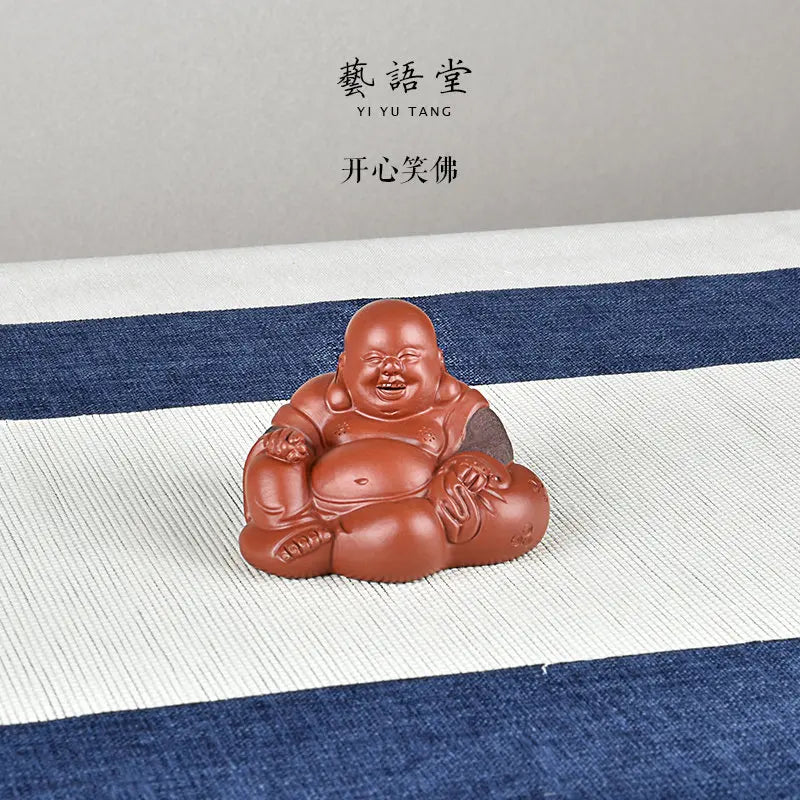 Yixing Tea Carve Tea Tray Ornaments Accessories Raw Ore Handmade Boutique Supportable Purple Sand Smiling Buddha Happy Buddha Ma