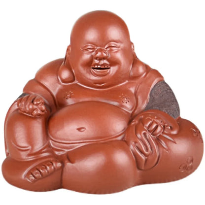 Yixing Tea Carve Tea Tray Ornaments Accessories Raw Ore Handmade Boutique Supportable Purple Sand Smiling Buddha Happy Buddha Ma