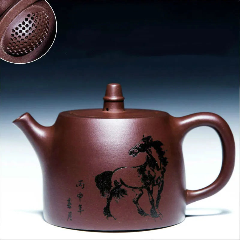 Yixing Tea Pot Water Hand Drawn Horse Illustration Purple Clay Xishi Teapot Ore Beauty Kettle Master Handmade Teaware 450ml