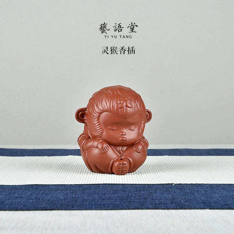 Yixing Tea Tray Tea Pitcher Tea set Purple Sand Meditation Monkey Tea Ornaments Incense holder Boutique Zodiac Monkey Raw Ore Ha