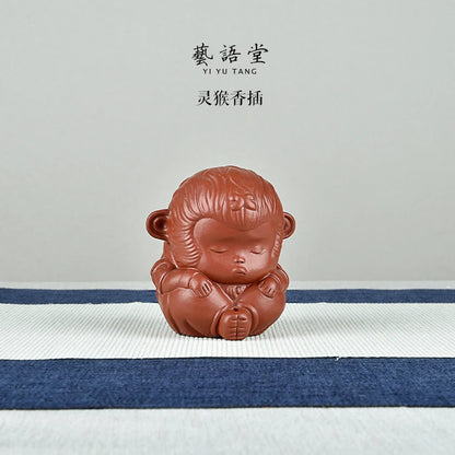 Yixing Tea Tray Tea Pitcher Tea set Purple Sand Meditation Monkey Tea Ornaments Incense holder Boutique Zodiac Monkey Raw Ore Ha