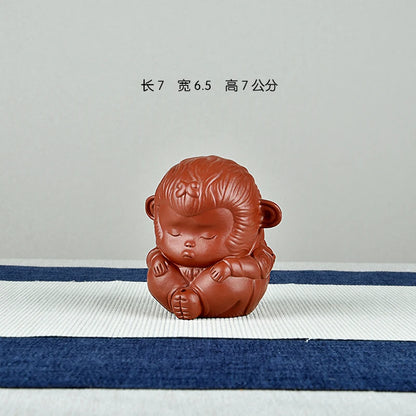 Yixing Tea Tray Tea Pitcher Tea set Purple Sand Meditation Monkey Tea Ornaments Incense holder Boutique Zodiac Monkey Raw Ore Ha