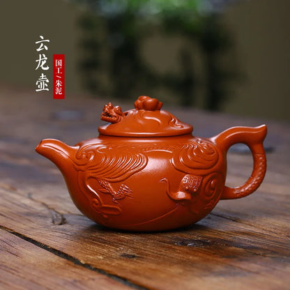 Yixing Teapot Original Ore Purple Sand Pot, Purely Handmade, Zhu Mud Hualong, Yunlong Zisha, Chinese Teaware, Drinkware for Tea