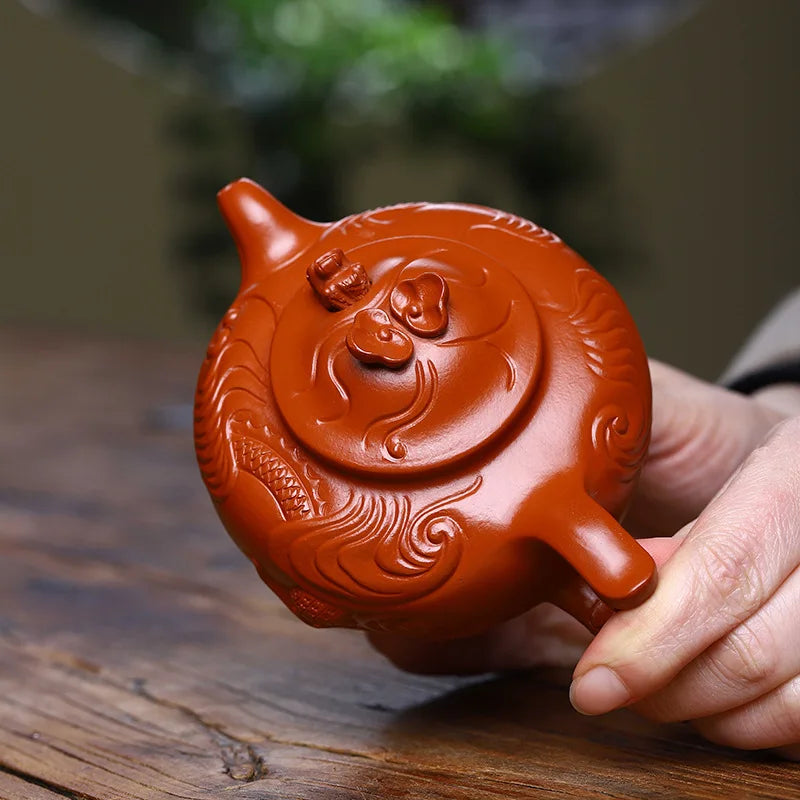 Yixing Teapot Original Ore Purple Sand Pot, Purely Handmade, Zhu Mud Hualong, Yunlong Zisha, Chinese Teaware, Drinkware for Tea