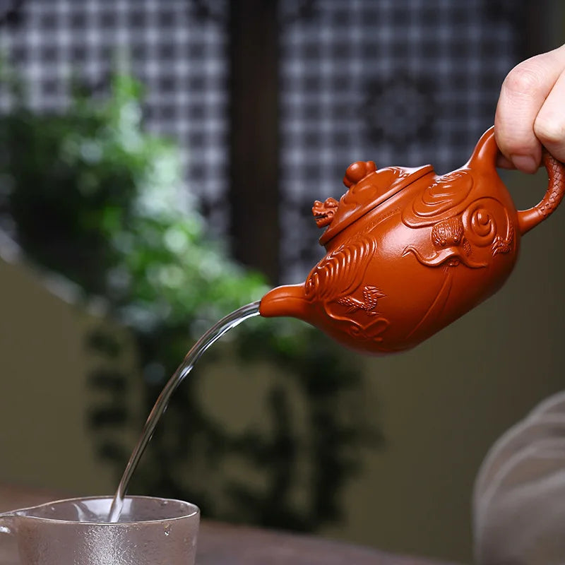 Yixing Teapot Original Ore Purple Sand Pot, Purely Handmade, Zhu Mud Hualong, Yunlong Zisha, Chinese Teaware, Drinkware for Tea