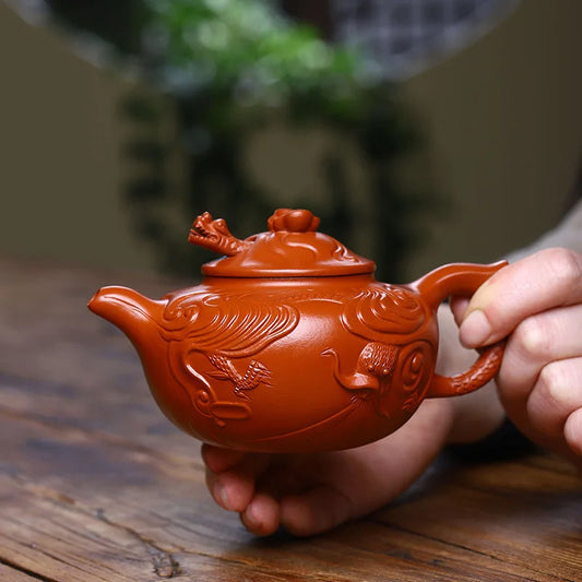 Yixing Teapot Original Ore Purple Sand Pot, Purely Handmade, Zhu Mud Hualong, Yunlong Zisha, Chinese Teaware, Drinkware for Tea