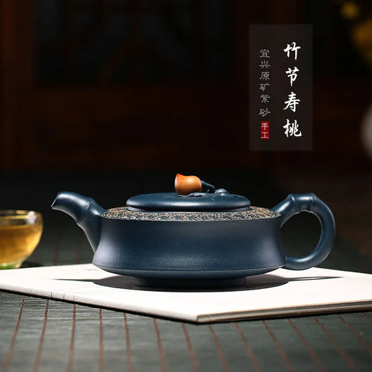 Yixing Teapot Wholesale Raw Ore Blackish Green Clay Bamboo Joint Longevity Peach Purple Clay Pot Regular Moon Red Handmade Teapo
