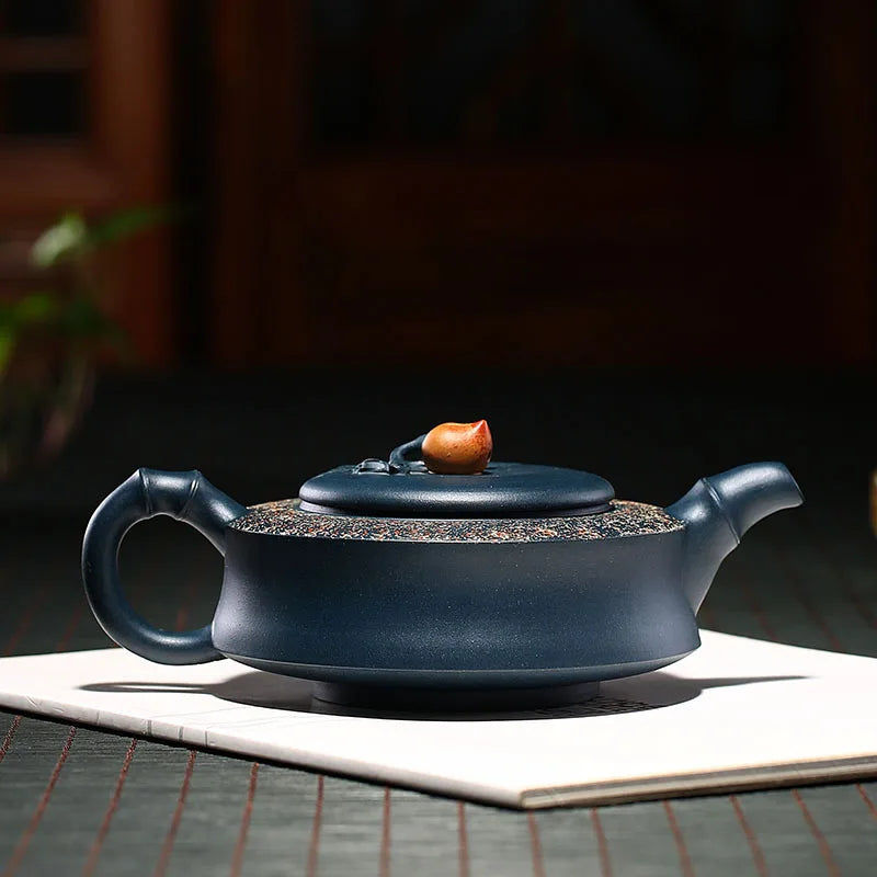 Yixing Teapot Wholesale Raw Ore Blackish Green Clay Bamboo Joint Longevity Peach Purple Clay Pot Regular Moon Red Handmade Teapo