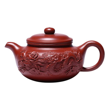 Yixing Teapot, Zisha Drinkware, Original Mine Dahongpao, Dragon Pattern, Antique Pot,Suit for Green Tea,Dark,Chinese Gong,Fu