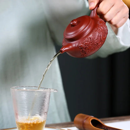 Yixing Teapot, Zisha Drinkware, Original Mine Dahongpao, Dragon Pattern, Antique Pot,Suit for Green Tea,Dark,Chinese Gong,Fu